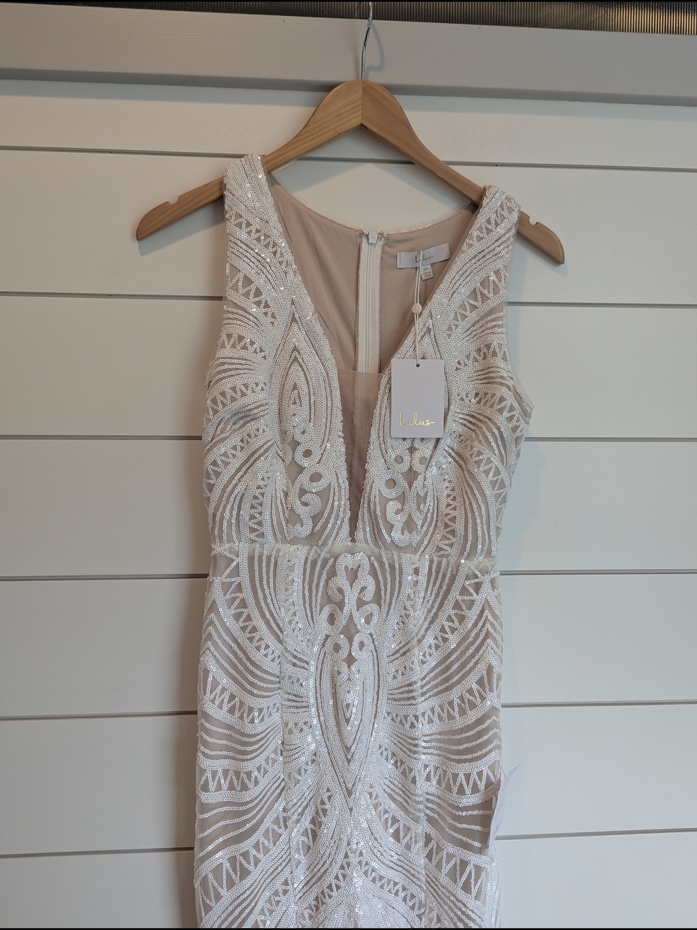 Lulus Wedding Dress Sequen Plunge Neck Splendorous Love Size XS Vintage Inspired - Picture 4 of 12